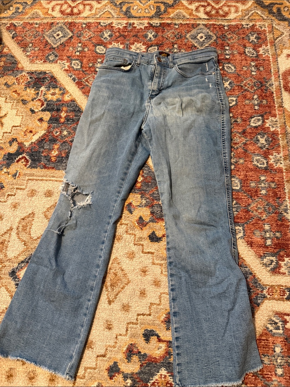 Lee Women's Blue Distressed Flared Jeans